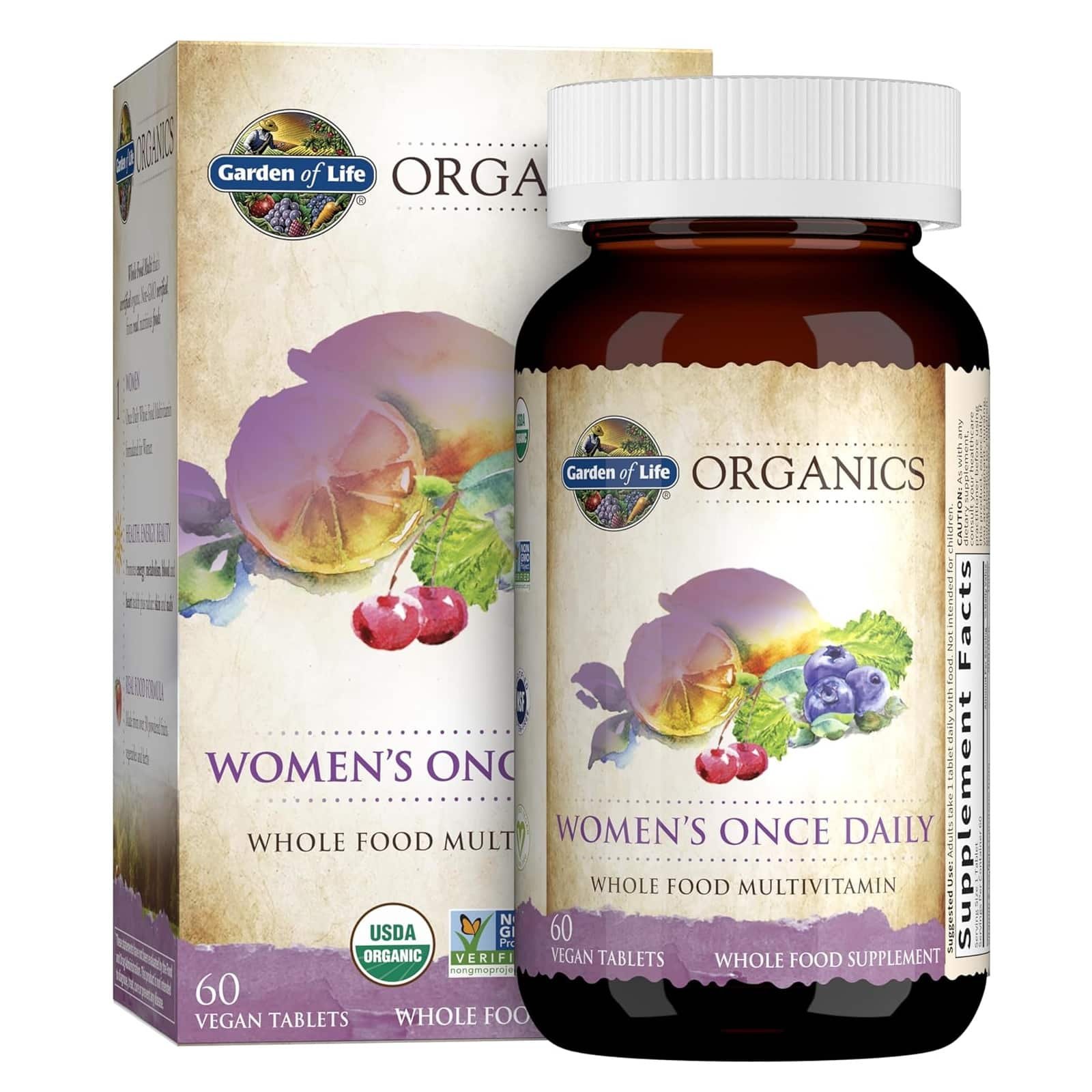 Garden of Life Organics Multivitamin for Women - Women's Once Daily Multi - Whole Food Multi with Iron, Biotin, Vegan Organic Womens Multivitamin for Health, Energy Hair Skin and Nails, 60 Tablets