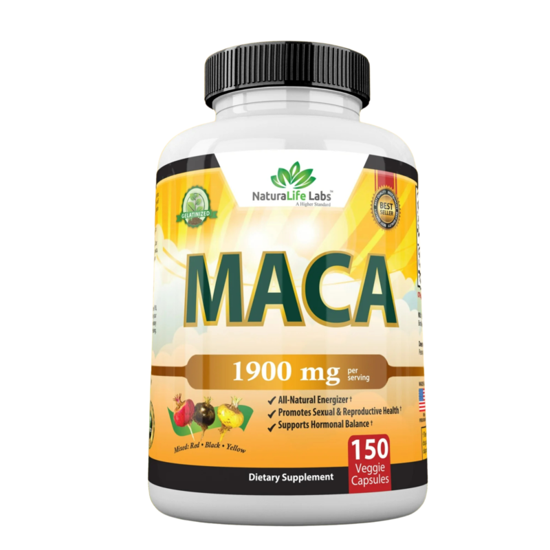 Organic Maca Root Black, Red, Yellow 1900MG Per Capsule 150 Vegan Capsules Peruvian Gelatinized