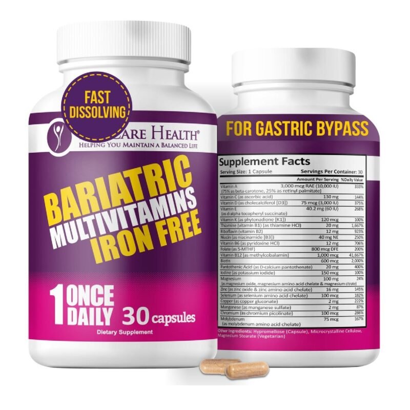 Procare Health Bariatric Multivitamin with Iron Free (30 Fast Dissolving Veggie Capsule) - Bariatric Vitamins for Gastric Sleeve & Gastric Bypass, Bariatric Multivitamin Without Iron