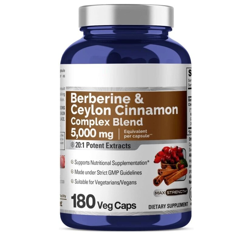 Berberine 5000mg with Ceylon Cinnamon 180 Caps No Gluten/Non GMO