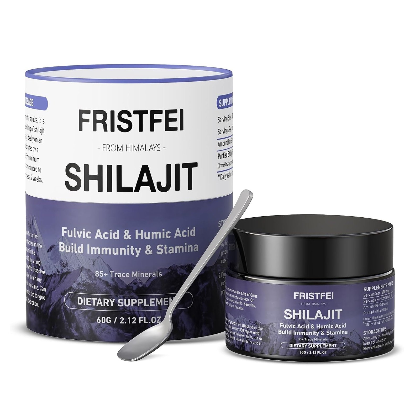 Fristfei Shilajit Pure Himalayan Organic Gold Grade Natural Shilajit Resin for Men&Women - Himalayn Shilajit with 85+ Trace Minerals & Fulvic Acid, 60 Grams