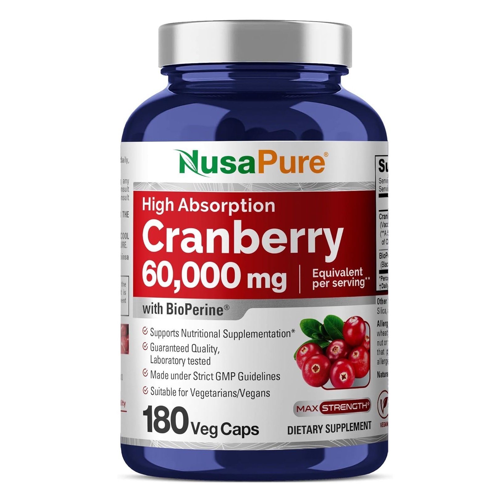 Nusapure, Cranberry 60000 mg, 180 Capsules