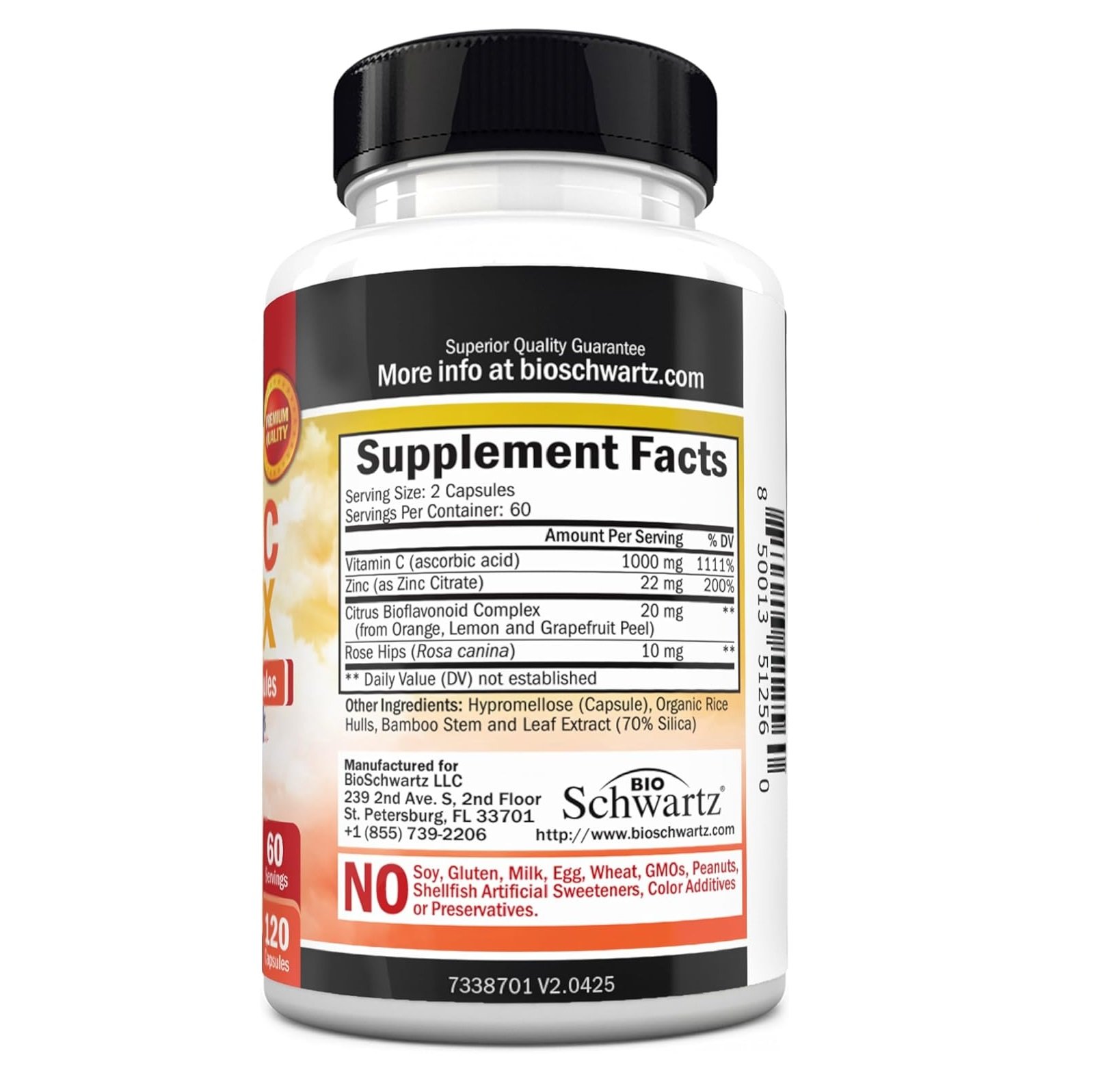 BioSchwartz Vitamin C Complex Supplement - Vitamin C 1000mg Capsules with Rose HIPS Zinc and Citrus Bioflavonoids for Immune Health, Cellular Energy, Collagen Production, 120 Count (60 Day Supply) - الصورة 2