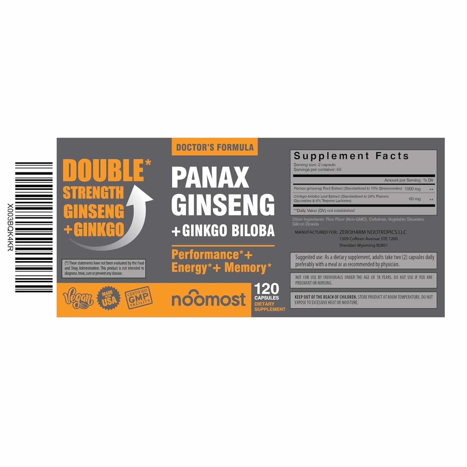 Men's and Women's Korean Red Panax Ginseng with Ginkgo Biloba,120 Vegan Capsules - الصورة 2