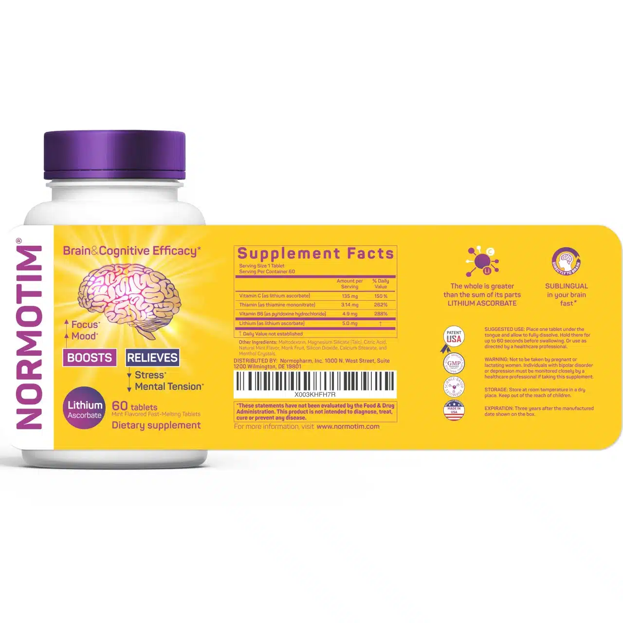 NORMOTIM Lithium Supplement 5 mg – Alternative to Lithium Orotate 5 mg – Brain & Memory Support for Calm Mood & Focus – Fast-Dissolving Tablets, Non-Drowsy – 60 Count - الصورة 2
