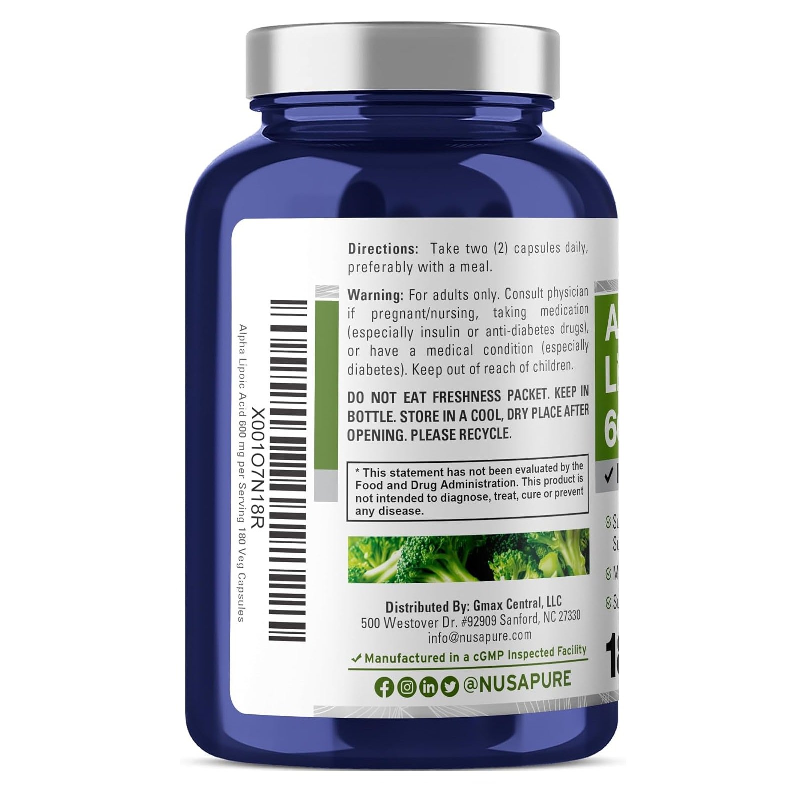 NusaPure Alpha Lipoic Acid 600 mg per Serving 180 Veggie Capsules (Vegetarian, Non-GMO, Vegan) - الصورة 3