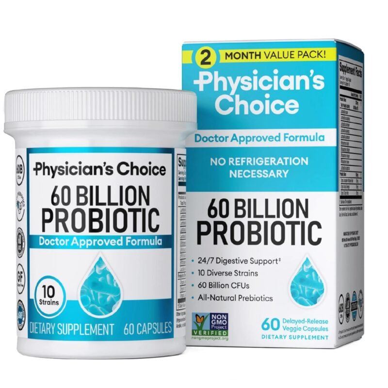Physician's CHOICE Probiotics 60 Billion CFU - 10 Strains + Organic Prebiotics -