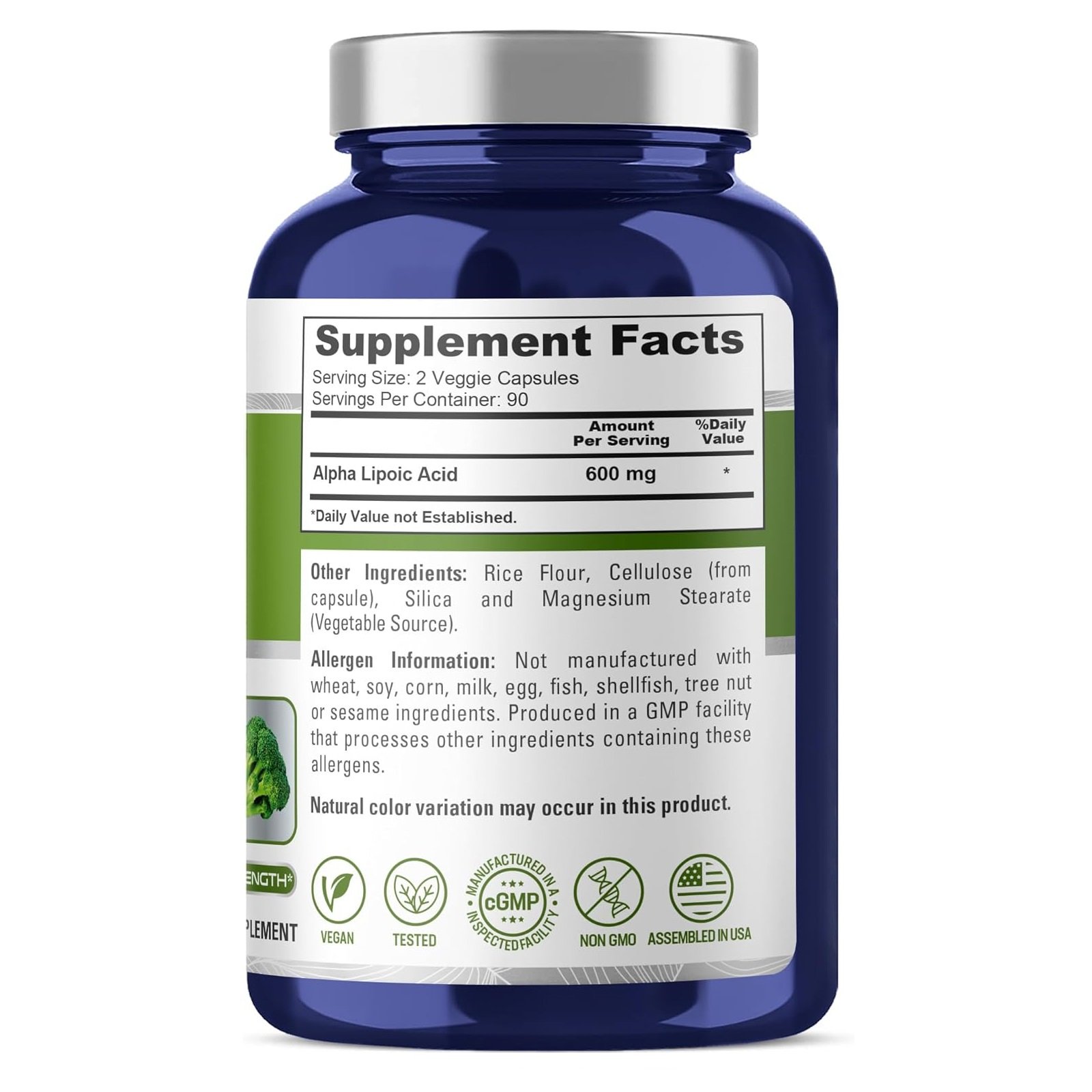 NusaPure Alpha Lipoic Acid 600 mg per Serving 180 Veggie Capsules (Vegetarian, Non-GMO, Vegan) - الصورة 2
