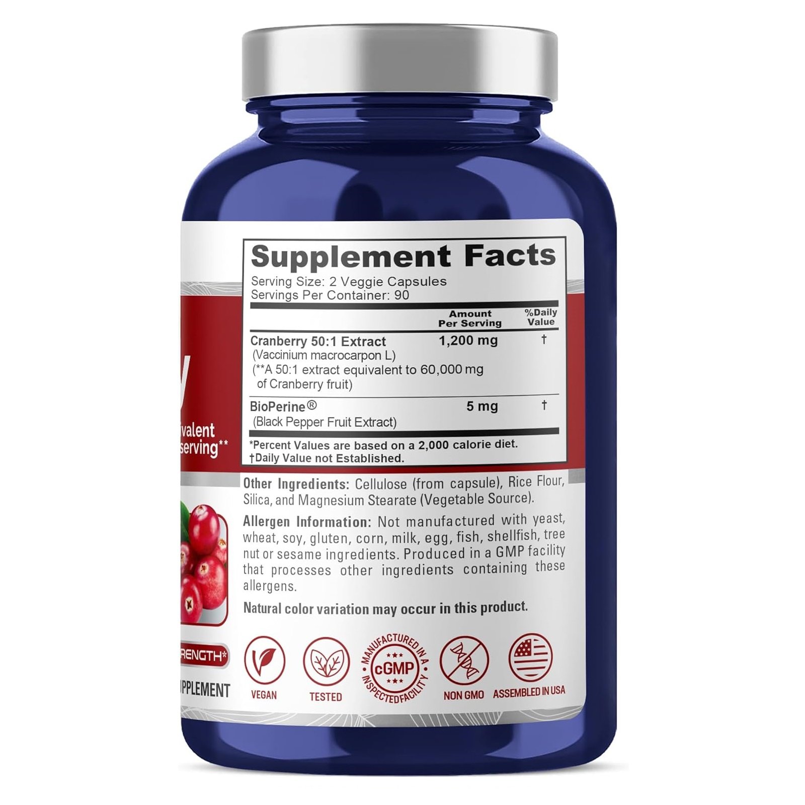Nusapure, Cranberry 60000 mg, 180 Capsules - الصورة 3