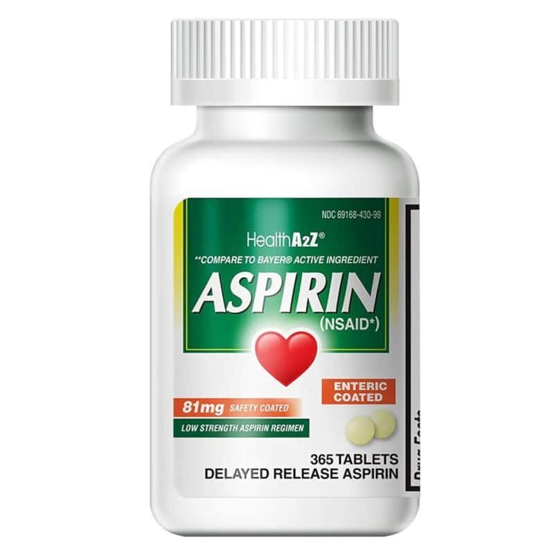 HealthA2Z® Aspirin 81 mg | Low Strength | Enteric Coated | Pain Relief | Reduces Minor Aches Muscle Pain & Cramps | Fever Reducer | Reduces Headache (365 Counts)