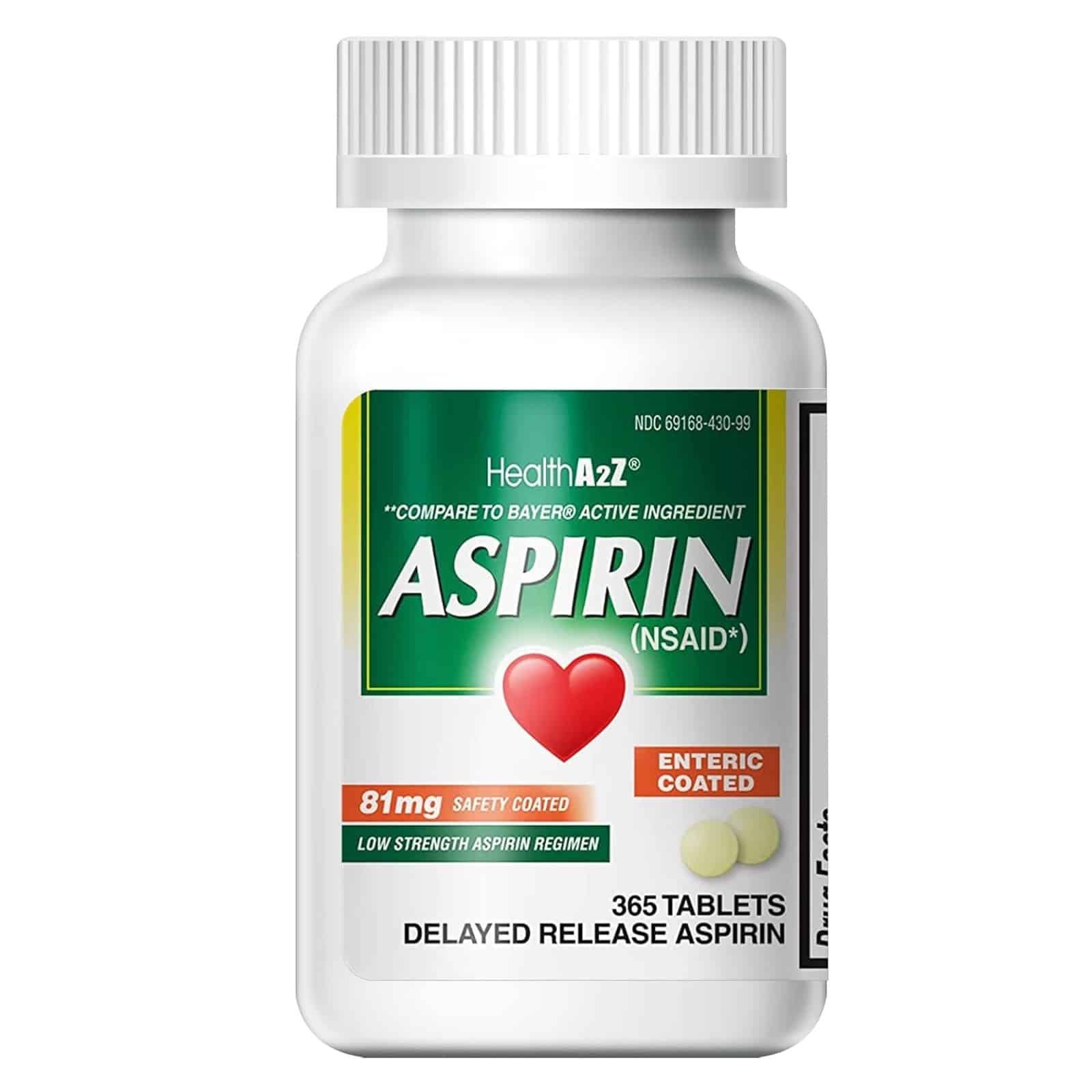 HealthA2Z® Aspirin 81 mg | Low Strength | Enteric Coated | Pain Relief | Reduces Minor Aches Muscle Pain & Cramps | Fever Reducer | Reduces Headache (365 Counts)