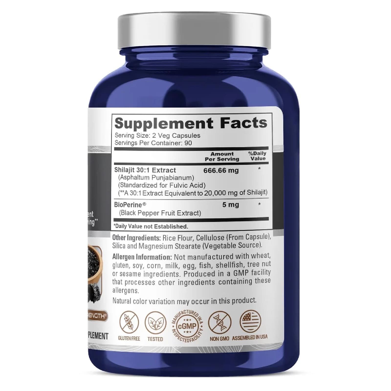 NusaPure Shilajit 20,000mg per Serving, 180 Veggie Caps, Non-GMO, Gluten Free, Bioperine - الصورة 2