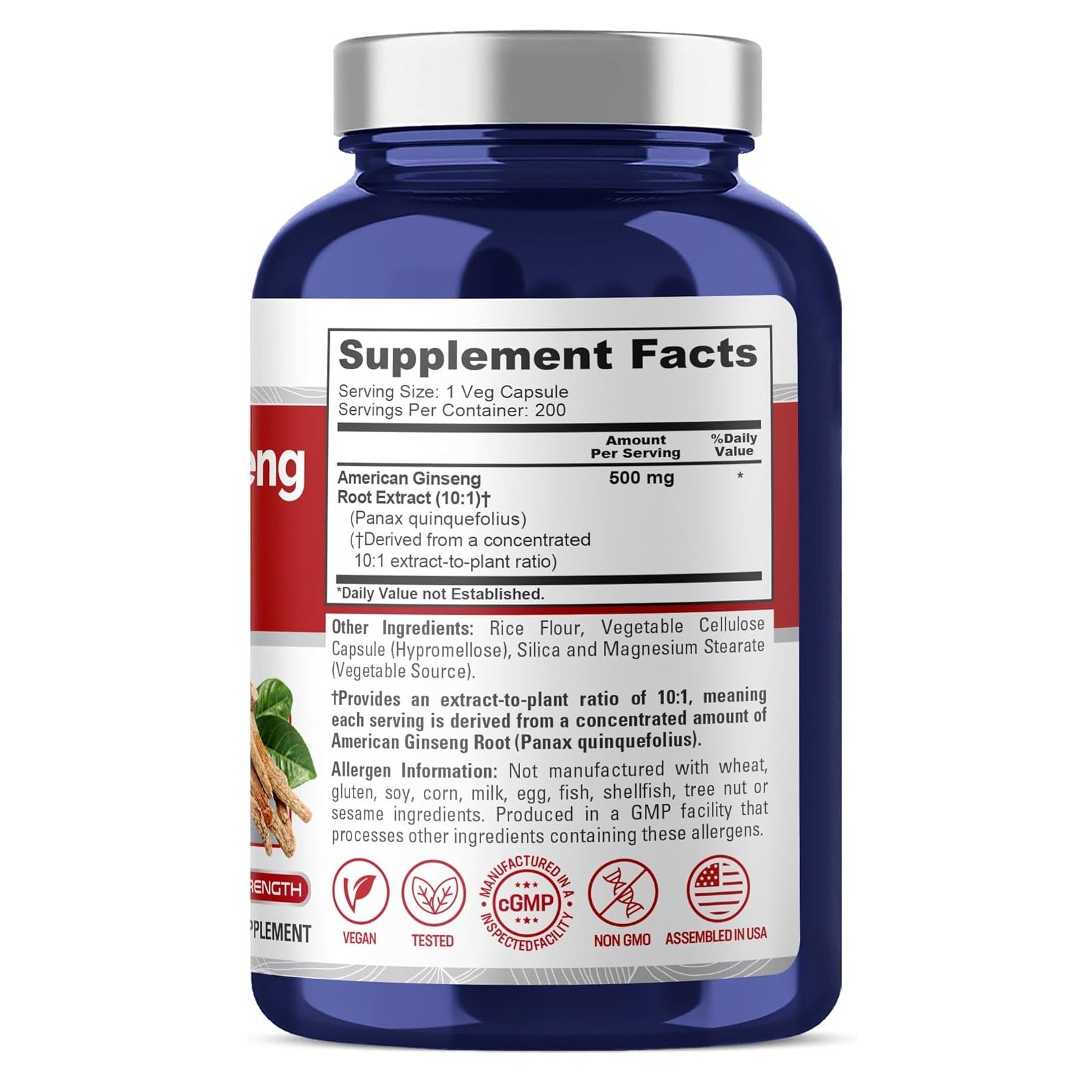 NusaPure American Ginseng Capsules, 500 mg, 200 Veg Capsules (Non-GMO, Vegan) - الصورة 2