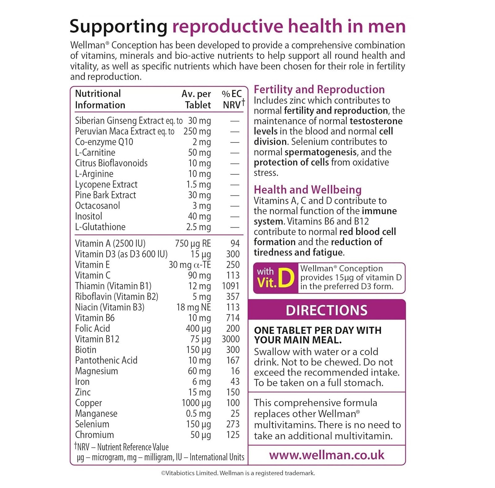 Vitabiotics Wellman Conception Tablets 30 Capsules - الصورة 2