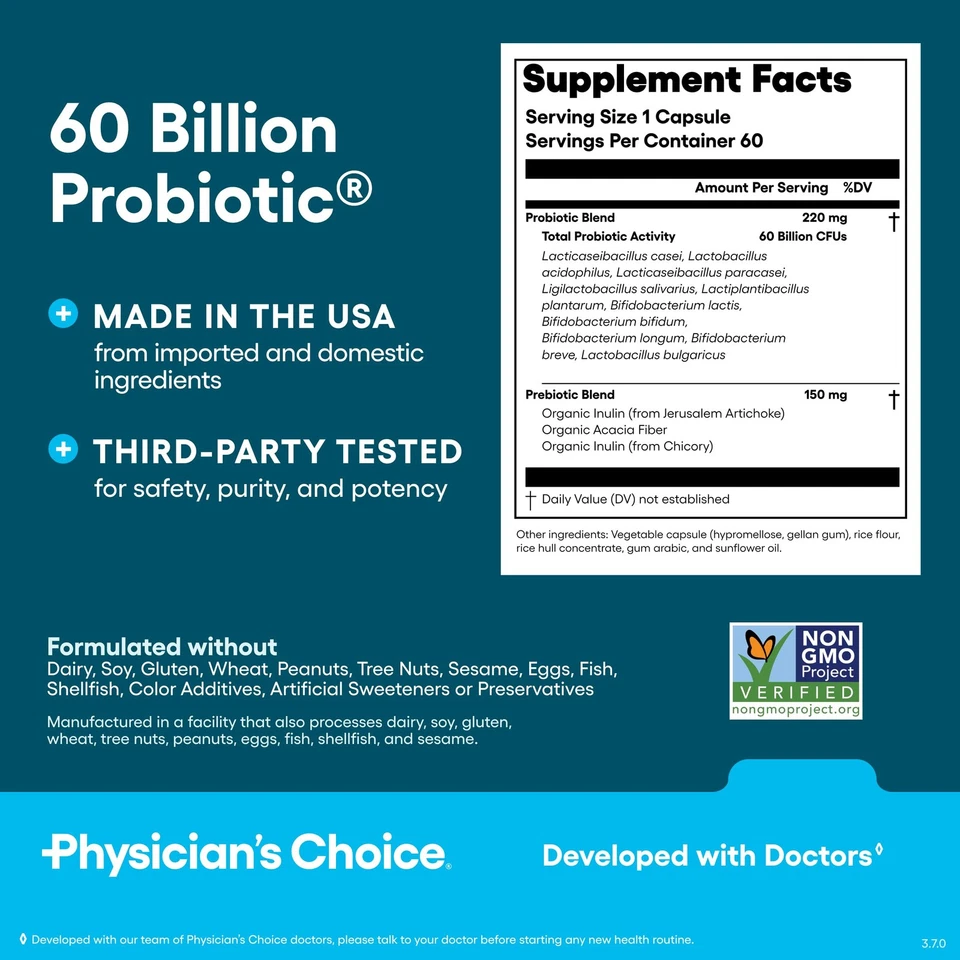 Physician's CHOICE Probiotics 60 Billion CFU - 10 Strains + Organic Prebiotics - - الصورة 2