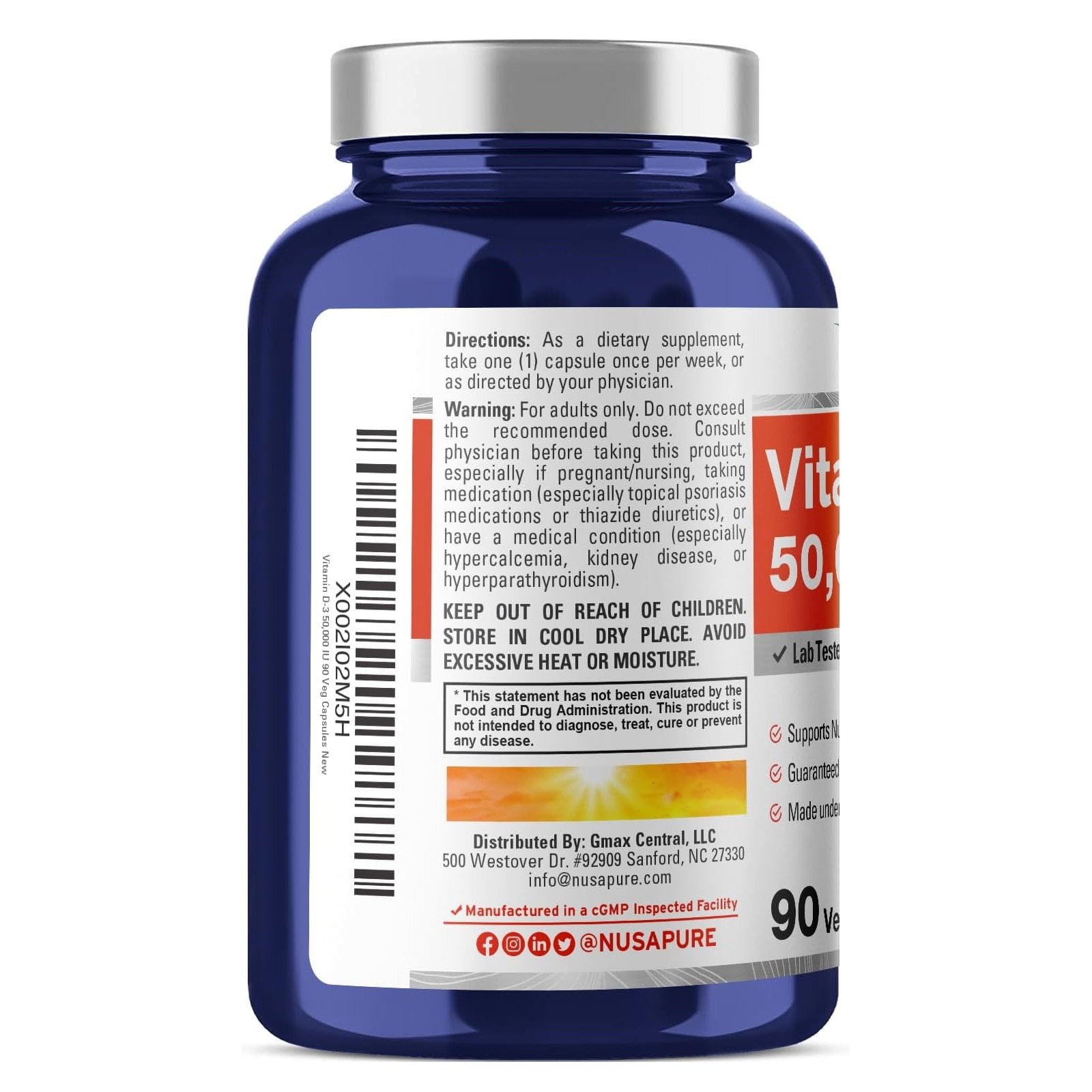 NusaPure Vitamin D3 50,000 IU 90 Veggie Capsules (Non-GMO) - الصورة 3