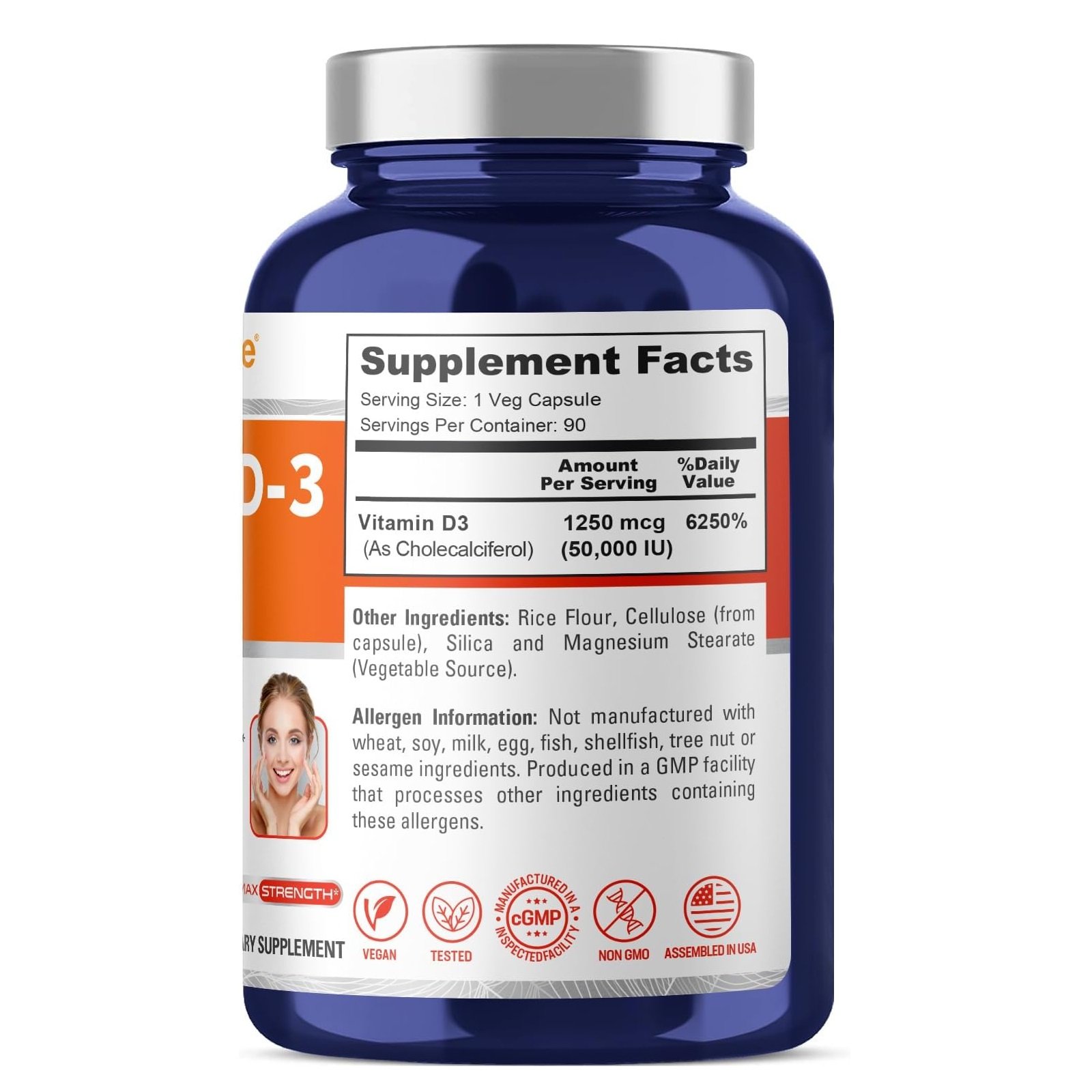 NusaPure Vitamin D3 50,000 IU 90 Veggie Capsules (Non-GMO) - الصورة 2