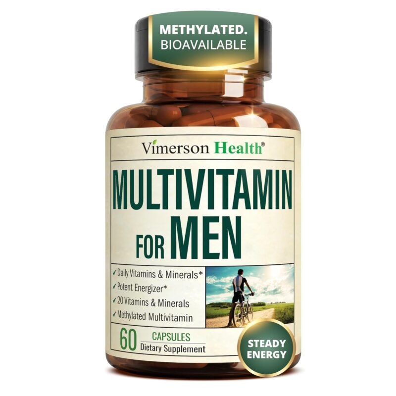 Multivitamin for Men with Methylated Vitamins and Chelated Minerals for Energy, Focus and Immune Health – Premium Daily Mens Multivitamins & Multiminerals – 60 Capsules