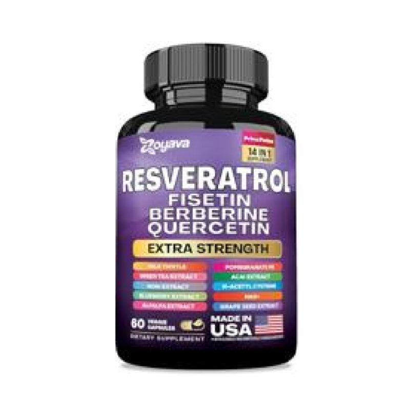Resveratrol Supplement 12600mg NAD+ 100mg Milk Thistle 900mg Berberine 4000mg Fisetin 500mg Quercetin 800mg NAC 100mg Grape Seed Extract 400mg Green Tea Extract 400mg with Noni Blueberry (60 Caps)