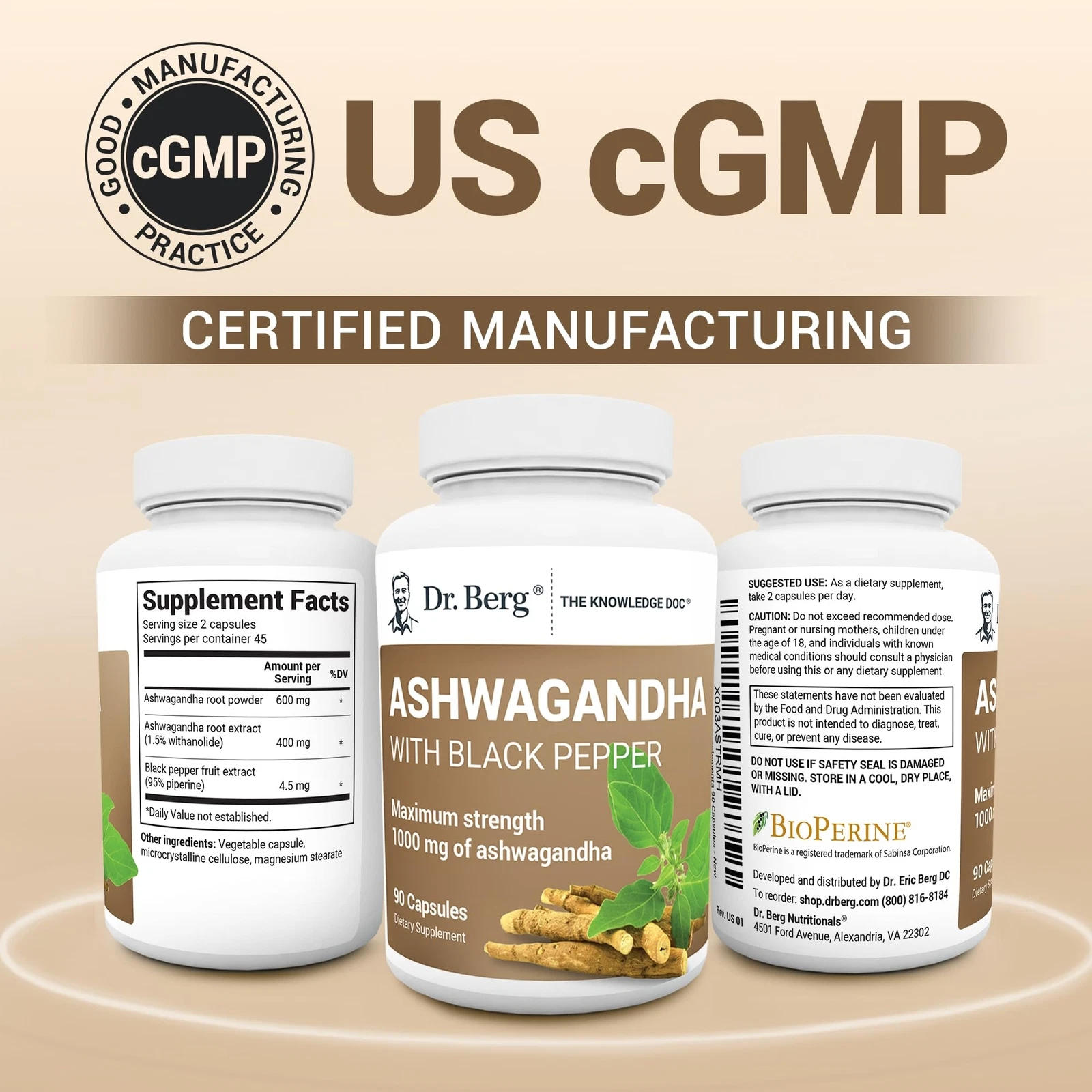 Dr. Berg Ashwagandha 1000mg Capsules with Bioperine 90 Ct Supplement - الصورة 2