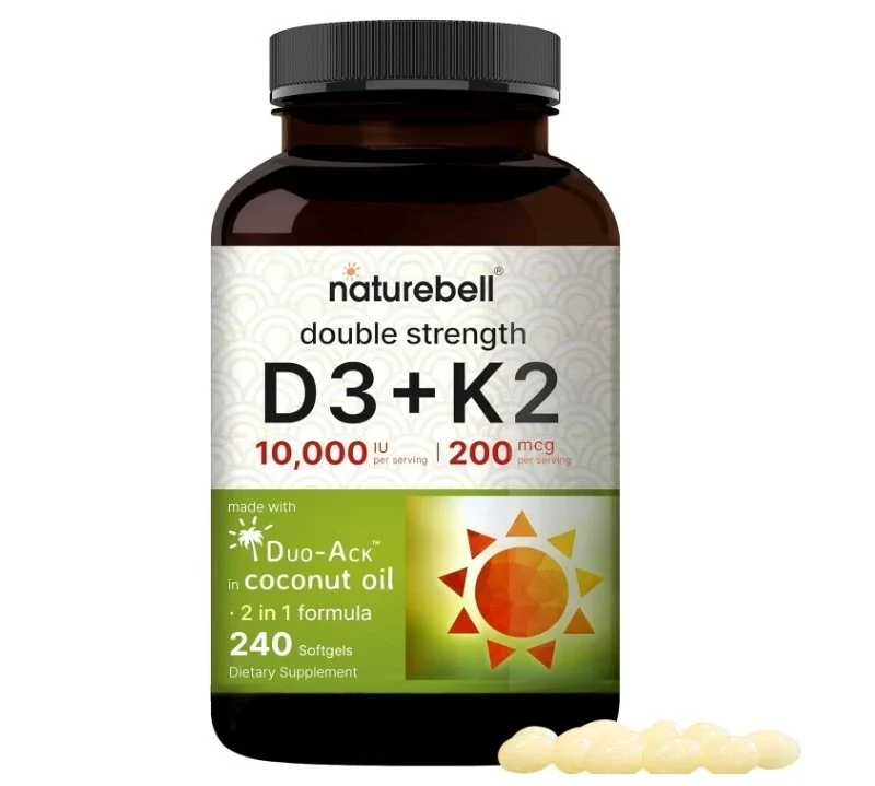 natureboll Vitamin D3 K2, 2 PACK, 10,000 IU Vitamin D, 200 mcg Vitamin K MK-7, 240 Softgels